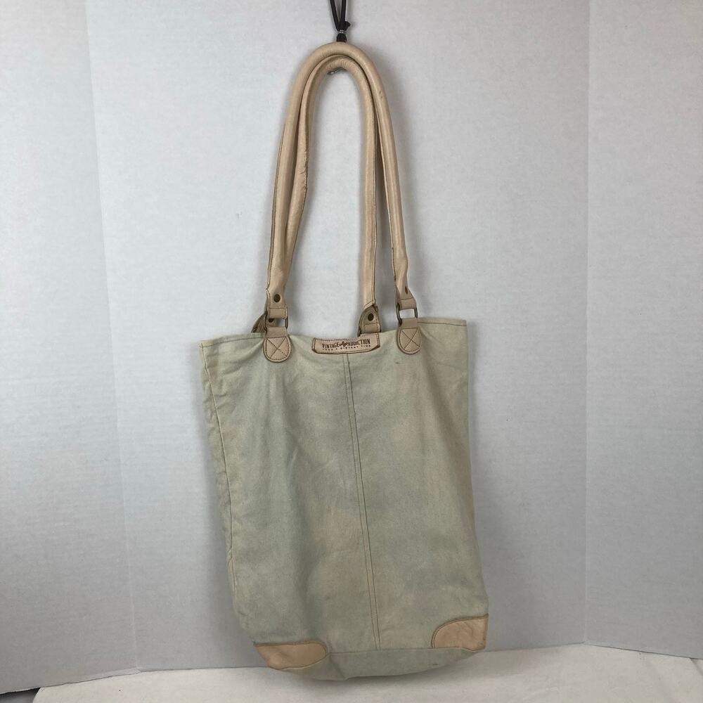 Vintage Addiction Canvas Tote Bag Cream Pink Leather Accent Beach Bus Camper Van - Picture 2 of 16